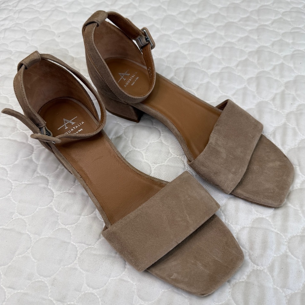 Aquatalia Suede Open Toe Low‎ Heels Size 8.5 Made in Italy